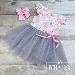 Pete + Lucy Dress 4T Edgy Shabby Chic Cap Sleeve Girls Toddler Tulle Bow Dress